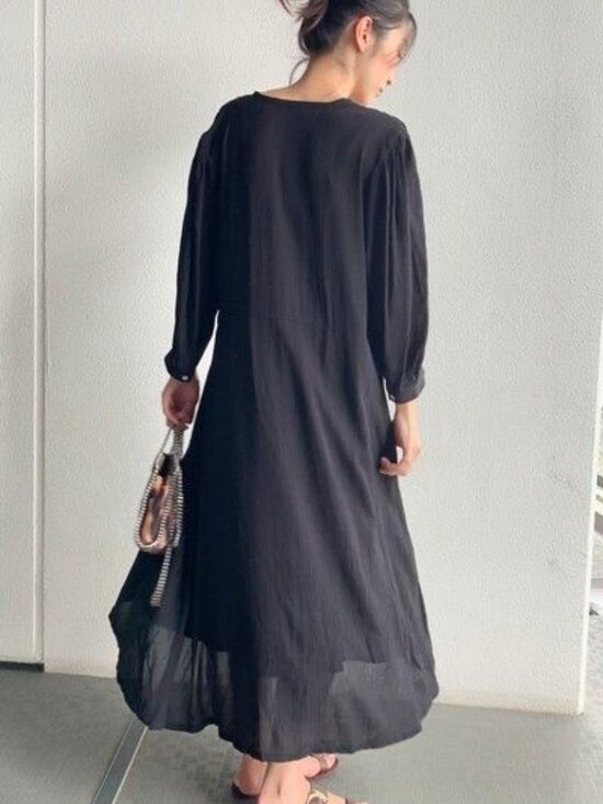 Uniqlo Dresses & Skirts - Uniqlo - Lemaire U Bow Tie 3/4 Sleeve Dress 291-430967(03-16) | Small | Navy